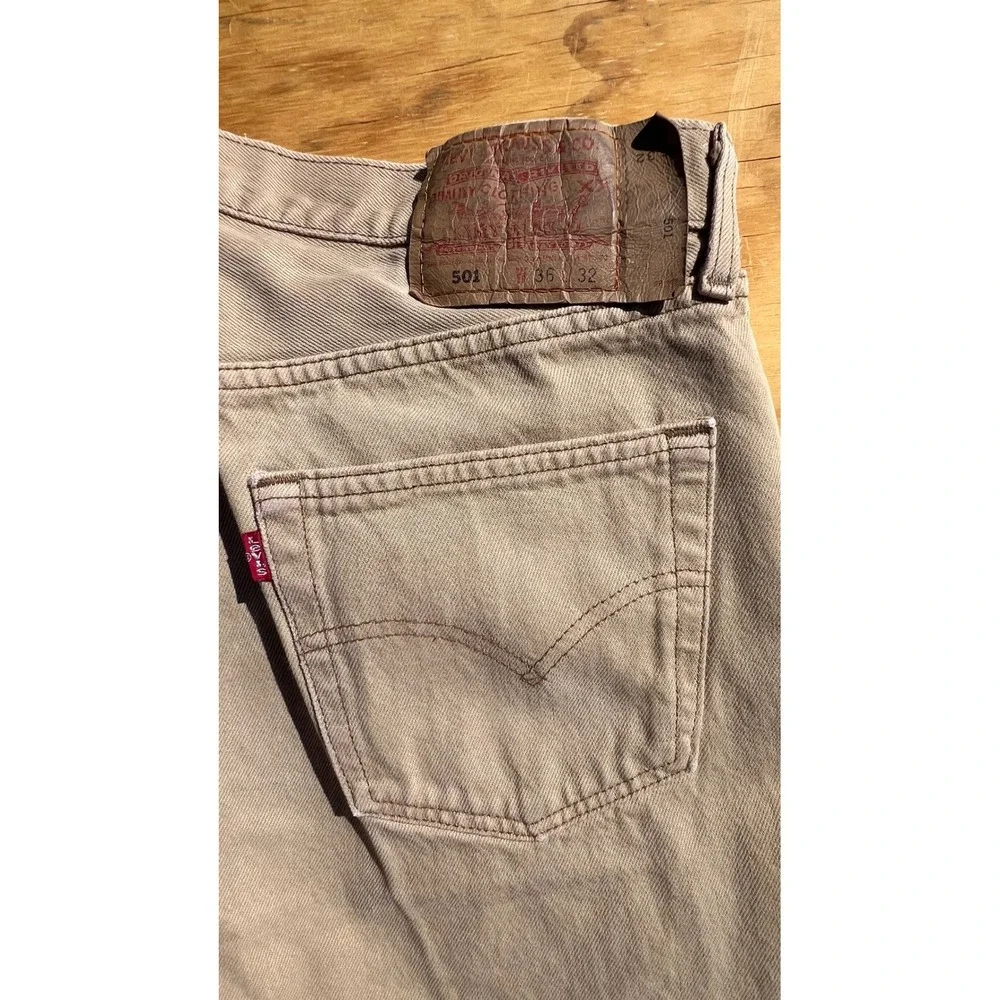 Vintage Levis 501 Tan Khaki Jeans Made in USA Button Fly Straight Leg 36x32